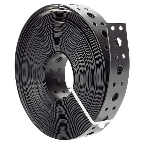 1 in. x 33 ft. 0.6 mm Thickness Metal Strap, Pipe Hanger Strap with Holes Matte for Pipe Support Black