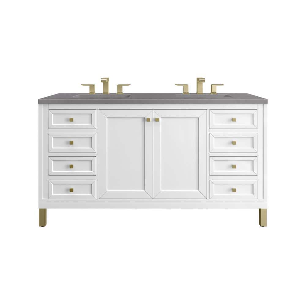 James Martin Vanities Chicago 60.0 in. W x 23.5 in. D x 34 in . H Bathroom Vanity in Glossy White with Grey Expo Quartz Top -  305V60DGW3GEX
