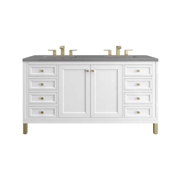 James Martin Vanities Chicago 60.0 in. W x 23.5 in. D x 34 in . H Bathroom Vanity in Glossy White with Grey Expo Quartz Top