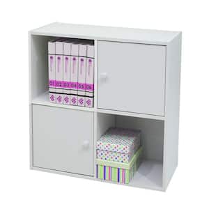 SignatureHome White Wood 2 Door & 2 Open Cube Shelves Cabinet Bookcase Storage Organizer Dimensions: 24W x 11L x 24H