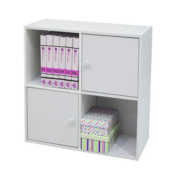 Signature Home SignatureHome White Wood 2 Door & 2 Open Cube Shelves Cabinet Bookcase Storage Organizer Dimensions: 24W x 11L x 24H