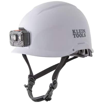Safety Helmet, Non-Vented-Class E, with Rechargeable Headlamp, White