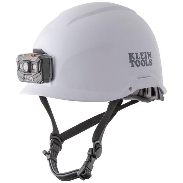 Klein Tools Safety Helmet, Non-Vented-Class E, with Rechargeable Headlamp, White
