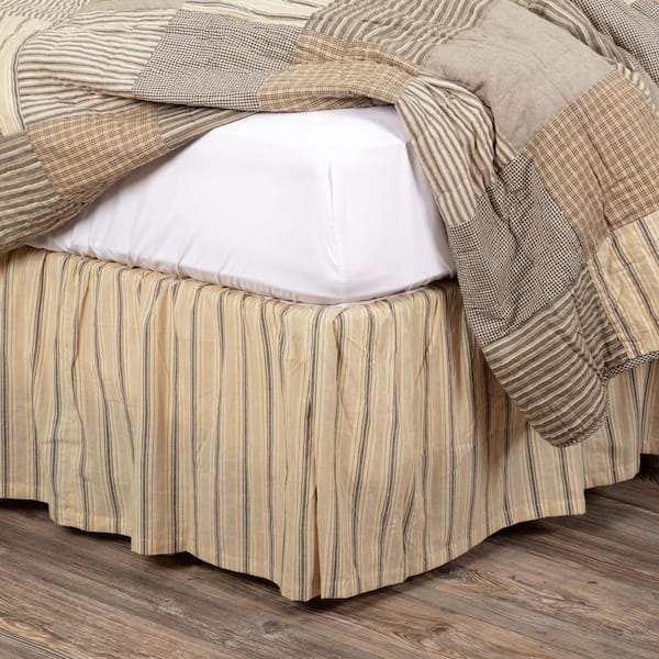 VHC BRANDS Sawyer Mill 16 in. Charcoal Farmhouse Striped Queen Bed Skirt