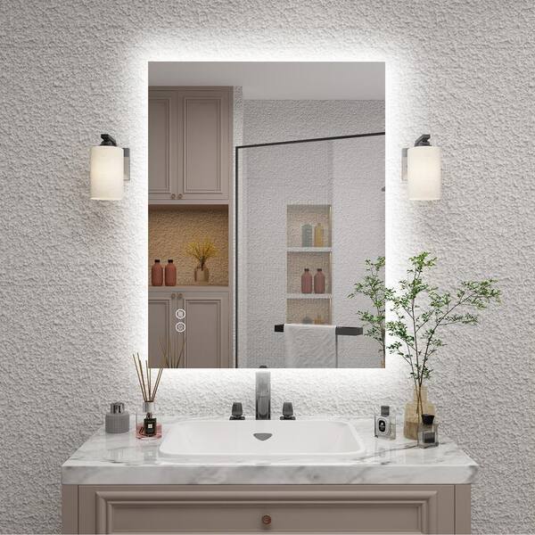KIOTEE 96 in. W x 36 in. H Rectangular Frameless Super Bright Back Lited LED AntiFog Tempered Glass Wall Bathroom Vanity Mirror