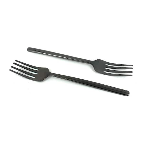 Vibhsa Black Glossy Stainless Steel Salad Appetizer Forks Set of 6 Pieces