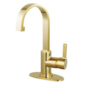 Continental Single-Handle High Arc Single Hole Bathroom Faucet with Push Pop-Up in Polished Brass