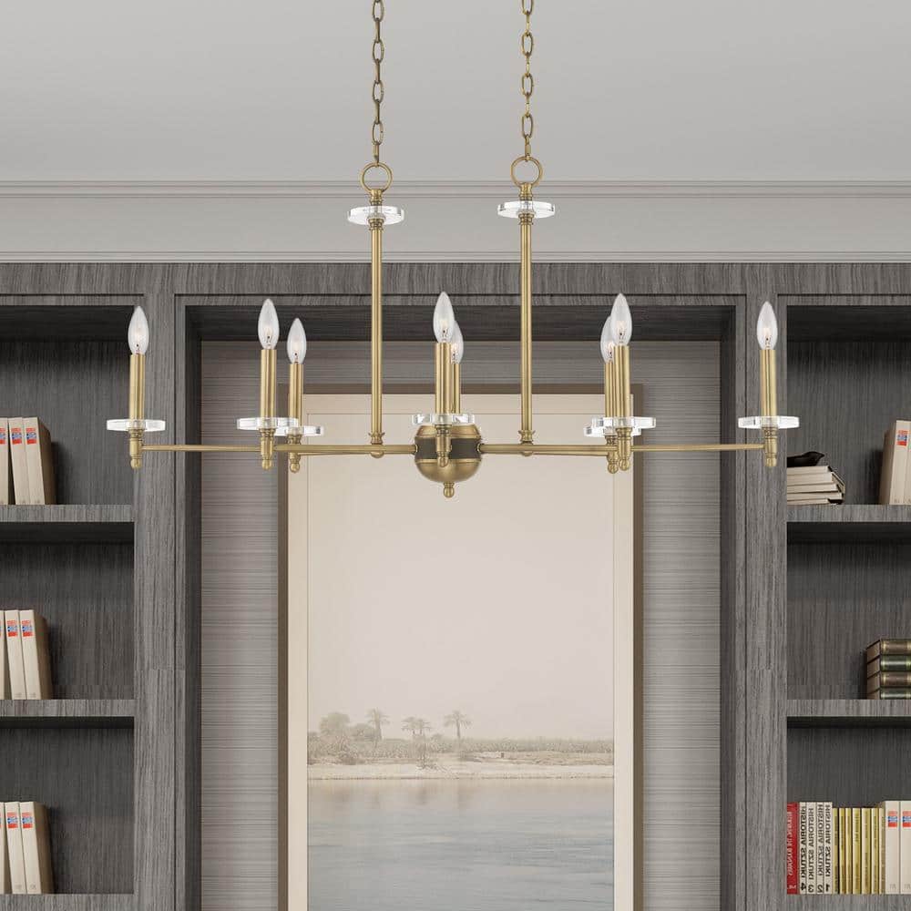 Antique Brass 8-Light Chandelier with Clear Crystal Bobeches