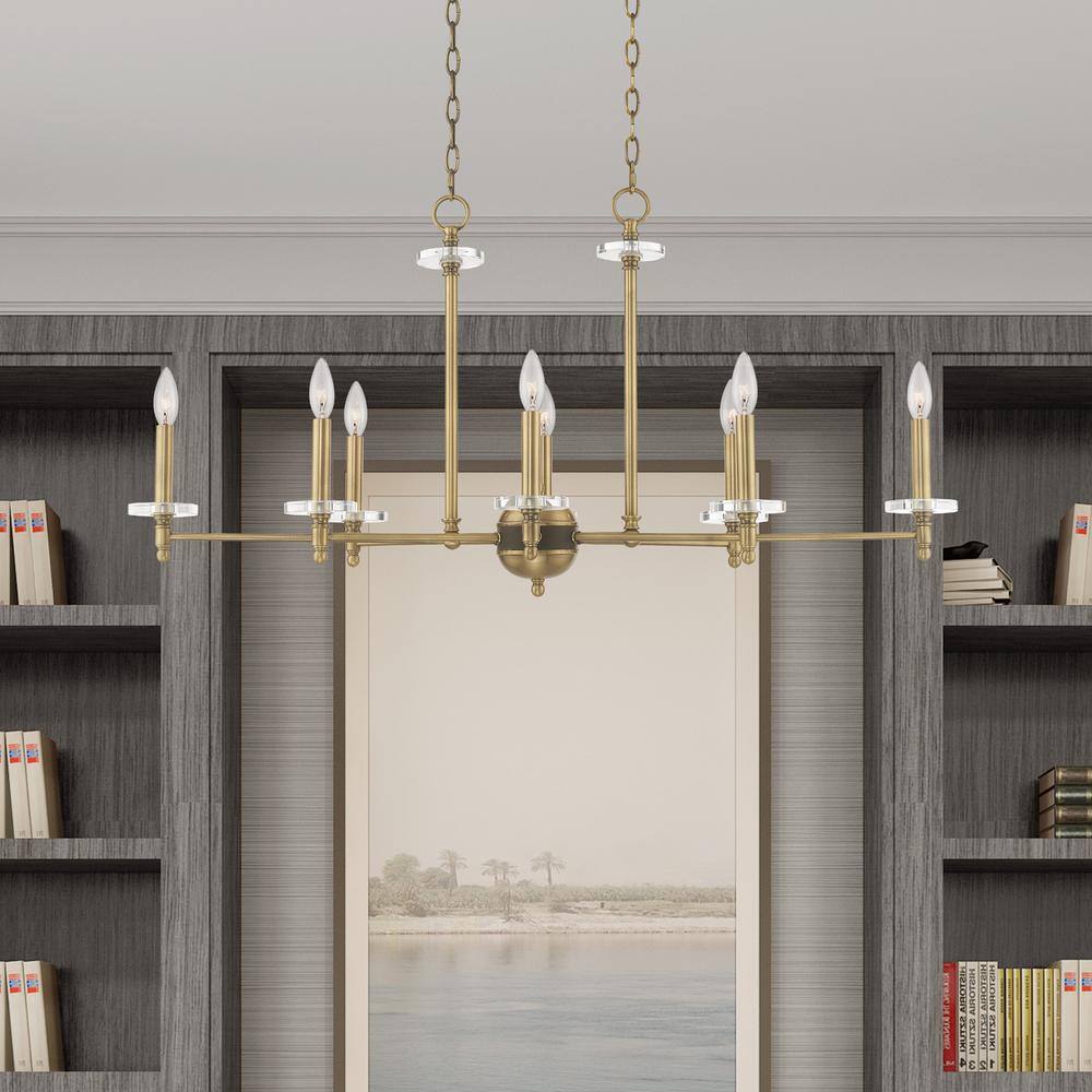Antique Brass 8-Light Chandelier with Clear Crystal Bobeches