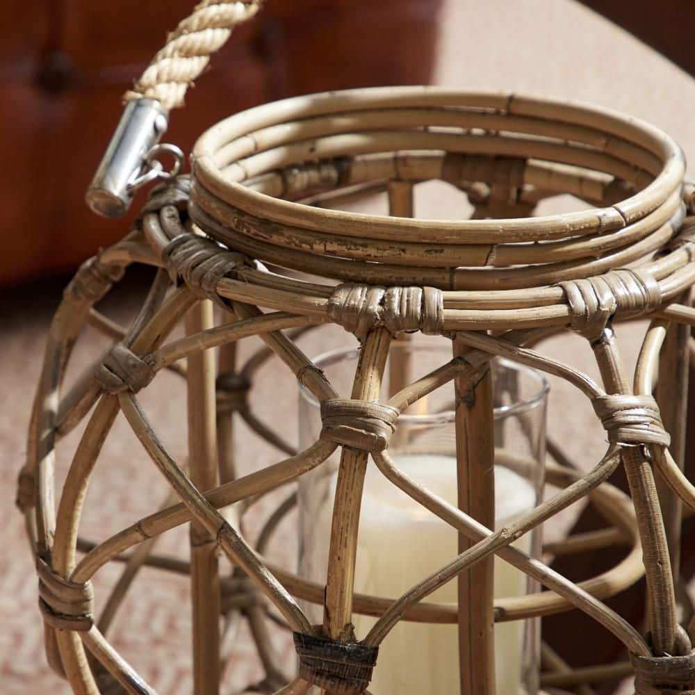 Ellipse-Shaped Rattan and Burlap Rope Hanging Lantern, 13''