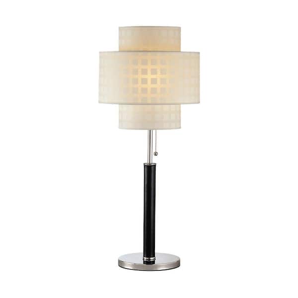 Illumine 31 in. 1-Light Leather Table Lamp with White Fabric Shade
