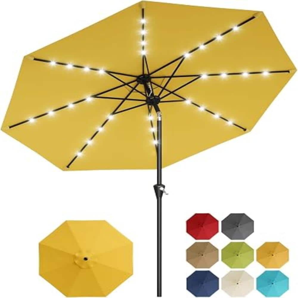 9FT Patio Umbrella with 32 Solar LED Lights, Crank Lift & Tilt, 8 Ribs Waterproof Market Table Umbrella for Pool Deck price history on PriceWatchPro
