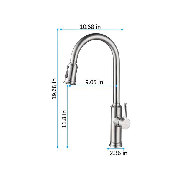 9.05 in. Single-Handle Pull-Down Sprayer Kitchen Faucet in Brushed Nickel 9.05 in. Single-Handle Pull-Down Sprayer Kitchen Faucet in Brushed Nickel