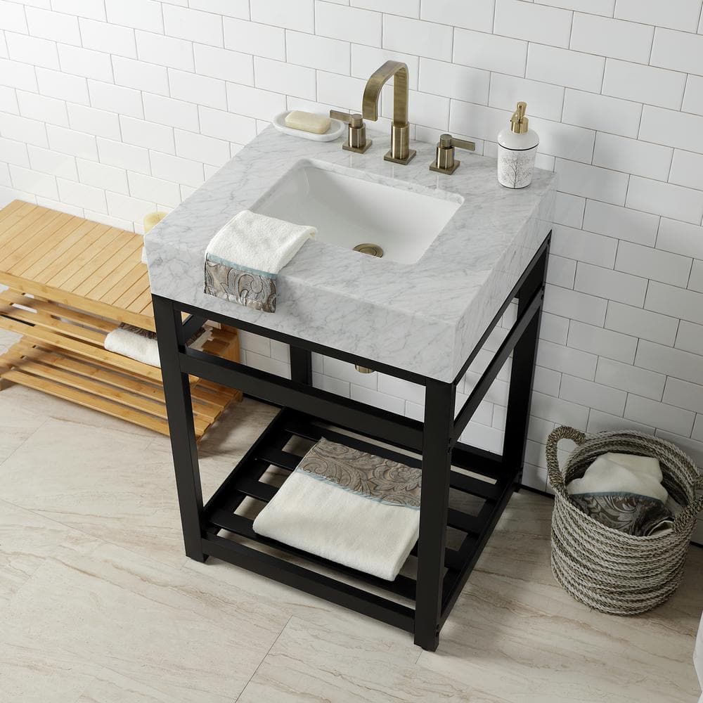 Matte Black Steel Console Sink Base with Shelf