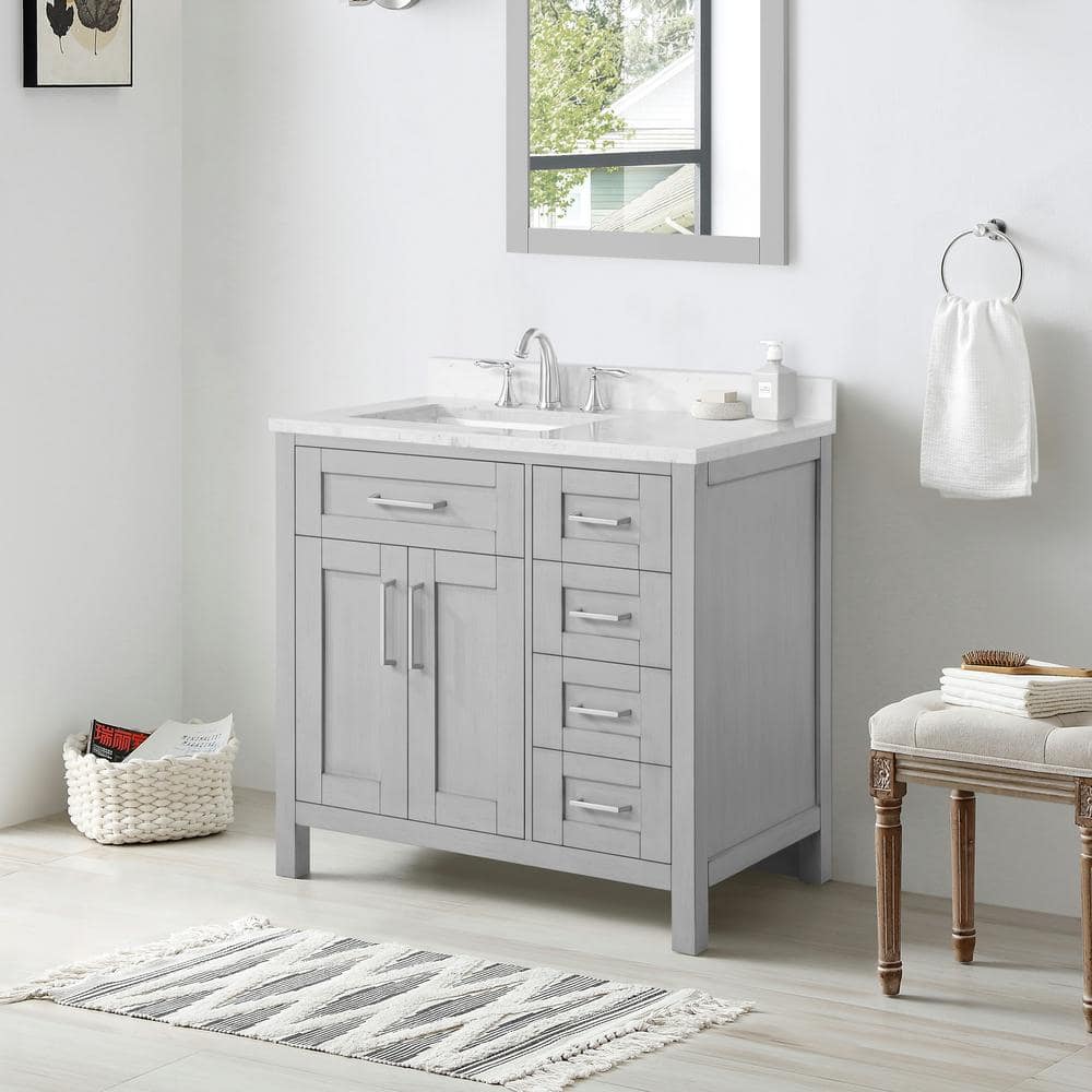 Ove Decors Tahoe VI 36 inch W x 21 inch D Vintage Gray Single Sink Bathroom Vanity with Marble Countertop