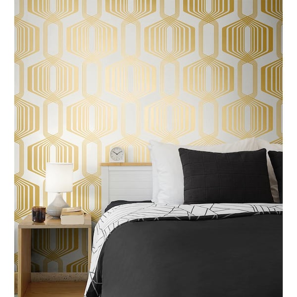 Metallic Gold Striped Geo Vinyl Peel and Stick Wallpaper Roll (Covers 30.75 sq. ft.)