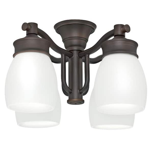 Casablanca 4-Light Brushed Cocoa Bronze Ceiling Fan Fixture with Cased White Glass