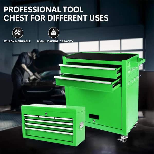 8-Drawer Rolling Tool Chest – 2-in-1 Lockable Tool Box, Sliding