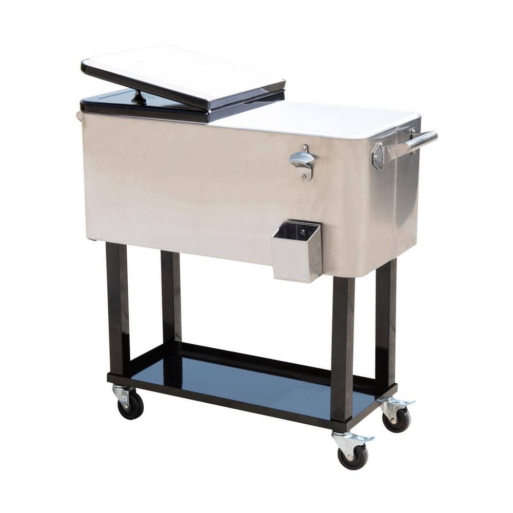 Stainless Steel Rolling Cooler Cart with Wheels and Shelf