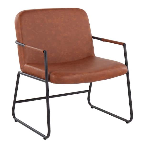 Lumisource Duke Camel Faux Leather and Black Steel Arm Chair