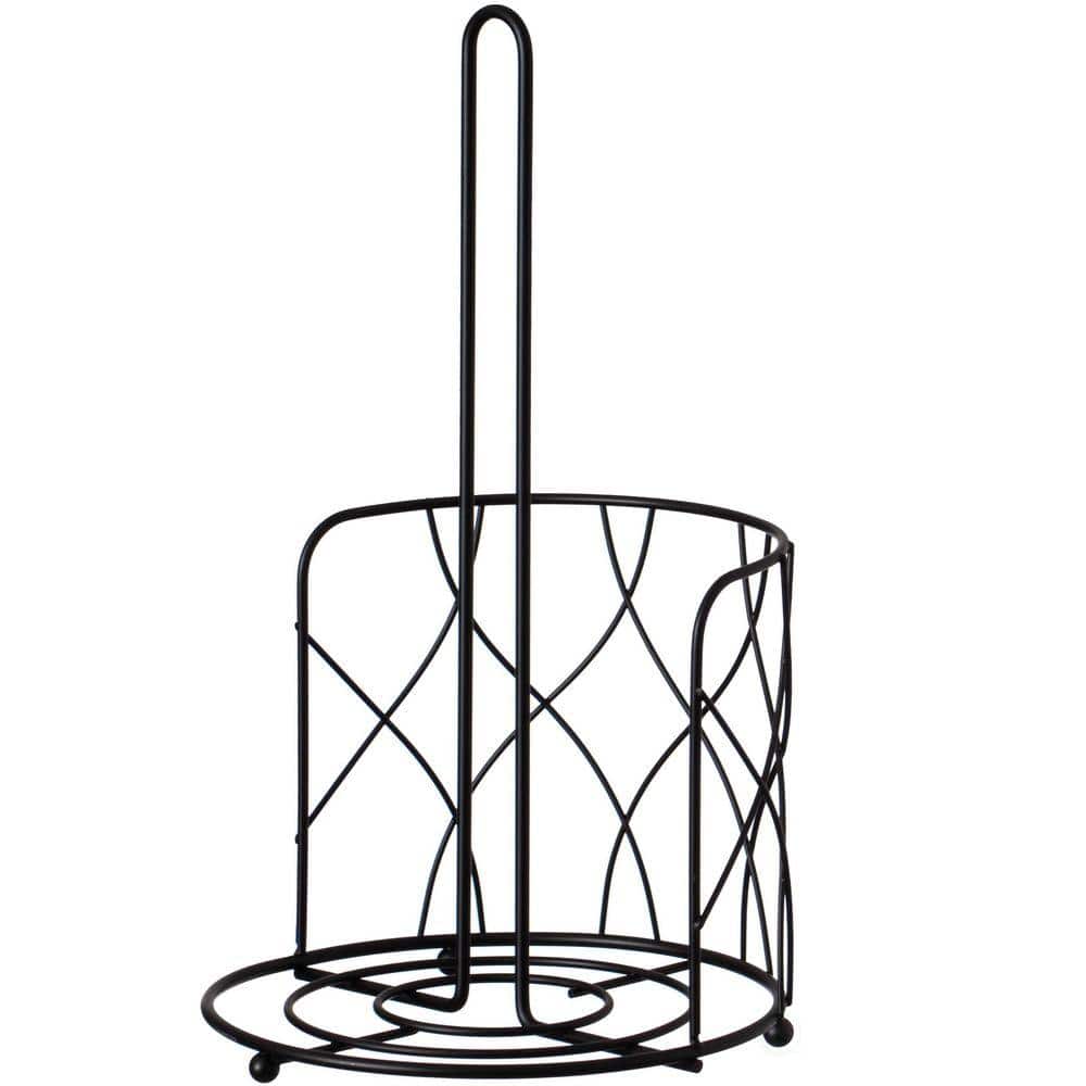 Basicwise Freestanding Black Iron Paper Towel Holder Stand Roll Dispenser with Frame for Kitchen QI004450