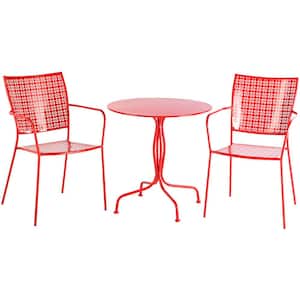 Martini Cherry Pie (3-Piece) Metal Outdoor Bistro Set with Round 28 in. Bistro Table and 2 Stackable Bistro Chairs