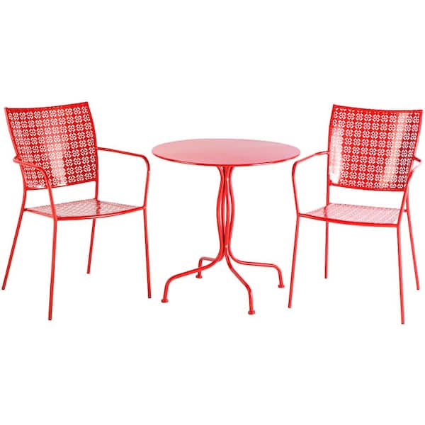 Alfresco Martini Cherry Pie (3-Piece) Metal Outdoor Bistro Set with Round 28 in. Bistro Table and 2 Stackable Bistro Chairs