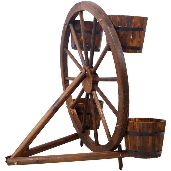 Wood Wagon Planter Box, Wagon Wheel Barrel Planter Display
