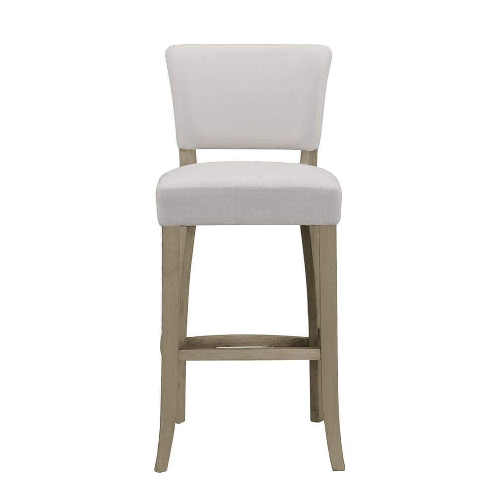 Classic Beige Upholstered Bar Stool with Antique Wood Legs