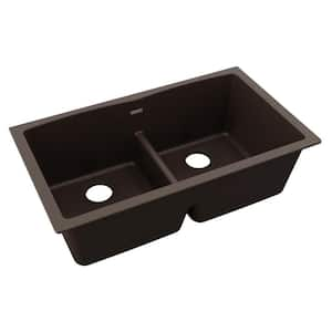 Quartz Classic 33 in. Undermount Double Bowl Mocha Granite/Quartz Composite Kitchen Sink Only