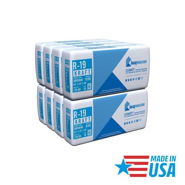 R19 Kraft Faced 24 in. x 48 in. Precut Fiberglass Insulation Batts for 2x6 Steel Stud - Sound-Reducing USA Made (8-Bags)