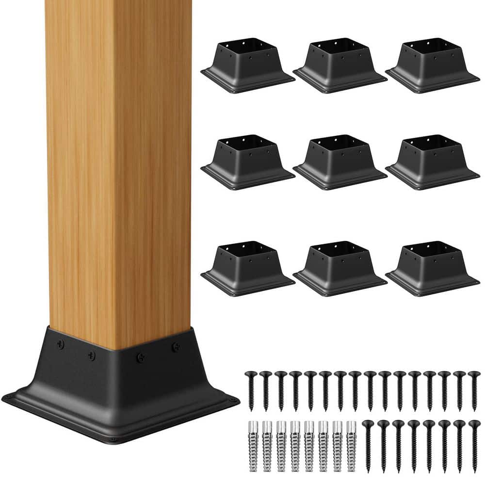 6 in. x 6 in. x 2.5 in. Black Square Steel Post Base, Standard Wood Deck Po