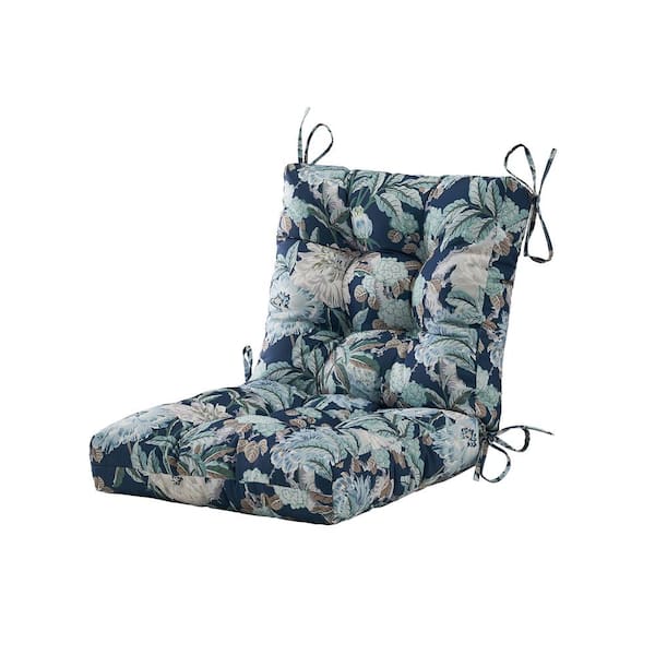 BLISSWALK Outdoor Chair Cushion Tufted/Seat Back Cushion Floral Patio Furniture Cushion with Tie In Whit Green L40"xW20"xH4