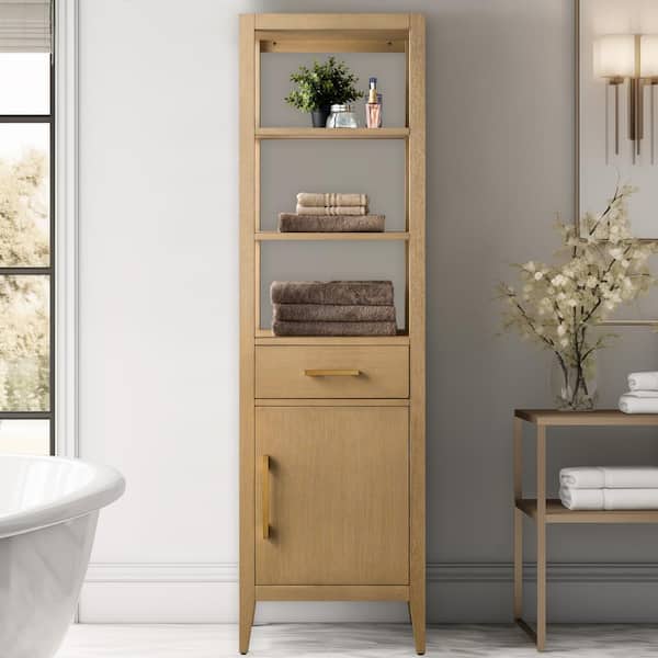 Vanity Art 21 in. W x 17 in. D x 72 in. H Brown MDF Floor Standing Linen Cabinet with Soft Close Door in Natural Oak/GB