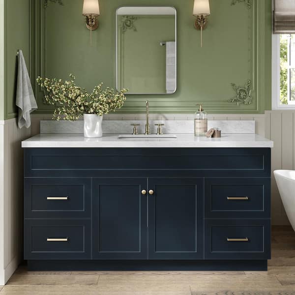 ARIEL Hamlet 67 in. W x 22 in. D x 36 Single Sink Freestanding Bath Vanity in Midnight Blue with Carrara White Marble Top