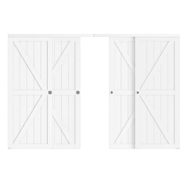 120 in. x 78.58 in. K-Shape Solid Core White Finished MDF Closet Sliding Door with Hardware Kit