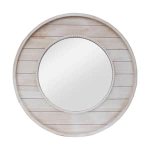 31.25 in. W Wx 31.25 in. H Round Framed White Wood Wall Mirror
