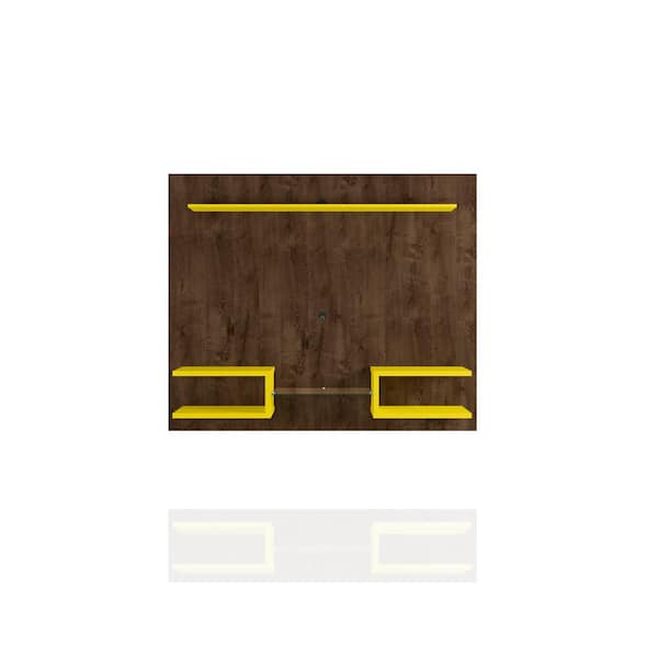 Luxor Buffalo 64.25 in. Rustic Brown and Yellow Floating Entertainment Center Fits TVs Up to 50 in. with Cable Management