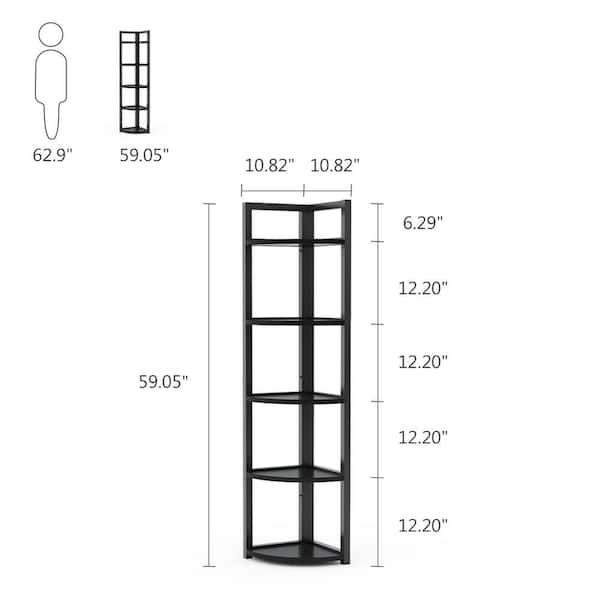 Tribesigns Way to Origin Halsey 63 in. White Wood and Metal Frame 5-Shelf Radial Corner Shelf Bookcase Storage Rack Plant Stand 5-Tiers