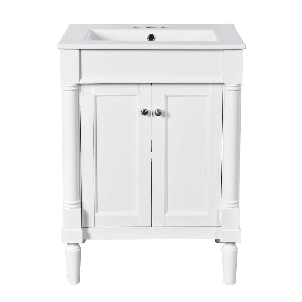 24 in. W Single Sink Freestanding Bath Vanity in White with White Ceramic Top Unassembled price history on PriceWatchPro