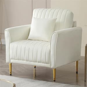 31.5 in Wide Round Arm Velvet Channel Tufted Sofa Armchair in Cream White