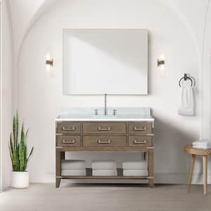 Irvington 48 in W x 22 in D Grey Oak Single Bath Vanity, Carrara Marble Top, Faucet Set, and 46 in Mirror