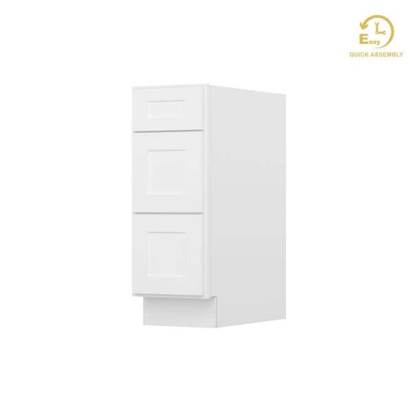 RoomyLife Easy-DIY 12 in. W x 24 in. D x 34.5 in. H Ready to Assemble Drawer Base Kitchen Cabinet in Shaker White with 3-Drawers