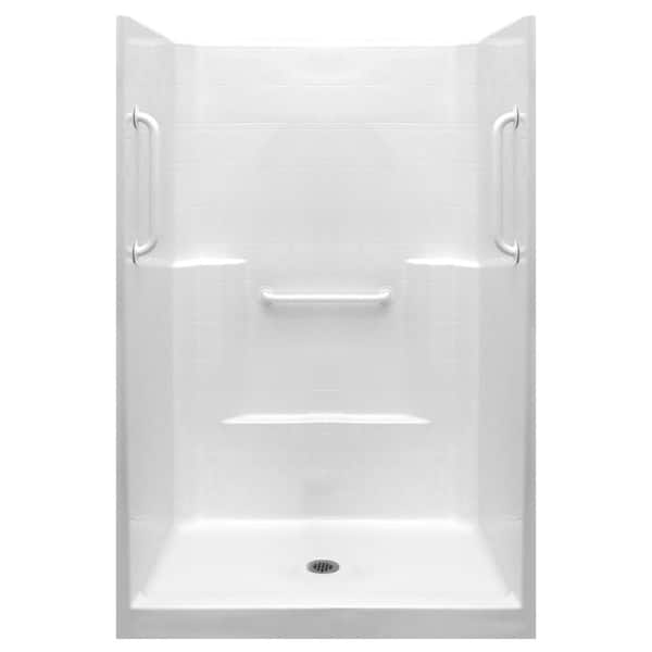 Ella Ultimate-W 42 in. x 42 in. x 80 in. 1-Piece Low Threshold Shower Stall in White with White Grab Bars and Center Drain