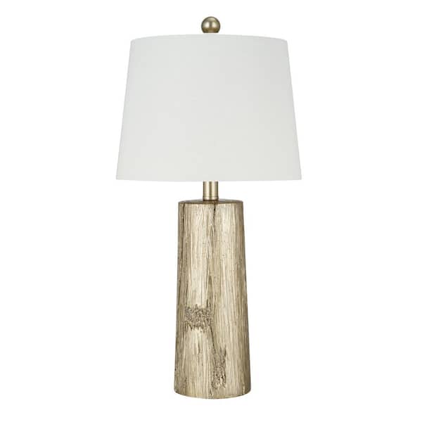 Cresswell 24 in. Faux Wood and Soft Gold Luster Rustic Farmhouse Table Lamp and LED Bulb