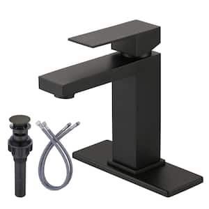 Matte Black Single Handle Single Hole Bathroom Faucet with Deckplate Included and Spot Resistant in Stainless Steel