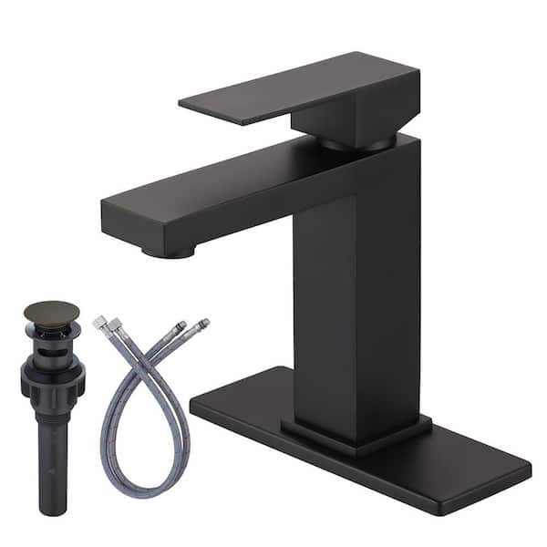 IVIGA Matte Black Single Handle Single Hole Bathroom Faucet with Deckplate Included and Spot Resistant in Stainless Steel