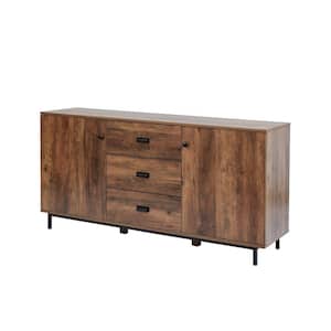 Brooklyn 58.5 in. W x 29.75 in. H Mid-Century Modern Sideboard with Storage, Brown Acacia Wood Finish and Black Hardware