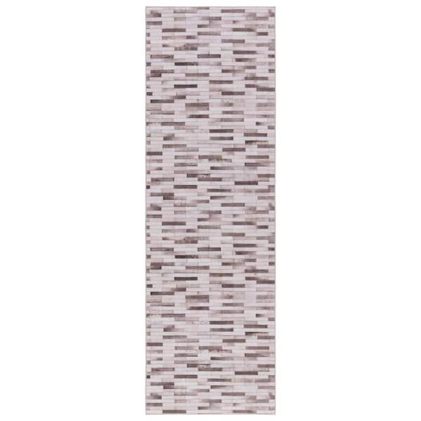 Faux Hide Beige/Brown 3 ft. x 8 ft. Machine Washable Plaid Geometric Runner Rug