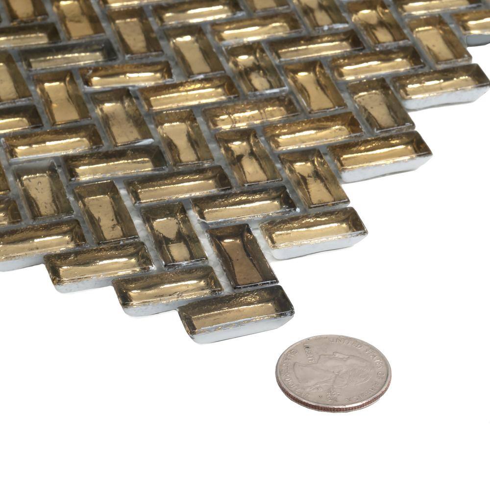 Gold Herringbone Glossy Glass Mosaic Tile Set